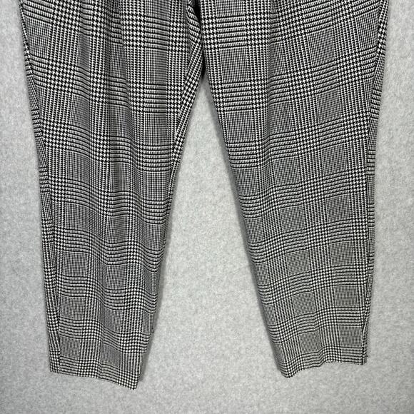 Express Pants Women Medium Black White Houndstooth Plaid Pleated Trouser Ankle - Picture 3 of 11